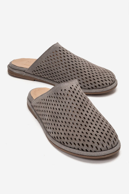 Melara - Gray Genuine Leather (Suede) Perforated Closed-Toe Slide (Women)