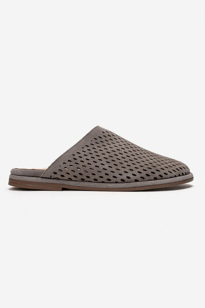 Melara - Gray Genuine Leather (Suede) Perforated Closed-Toe Slide (Women)