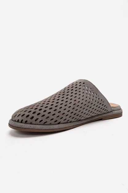 Melara - Gray Genuine Leather (Suede) Perforated Closed-Toe Slide (Women)