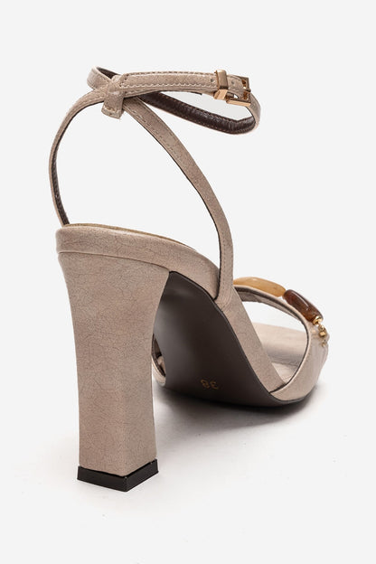 Franca - Beige Natural Stone Buckle Block Heel Shoe (Women)