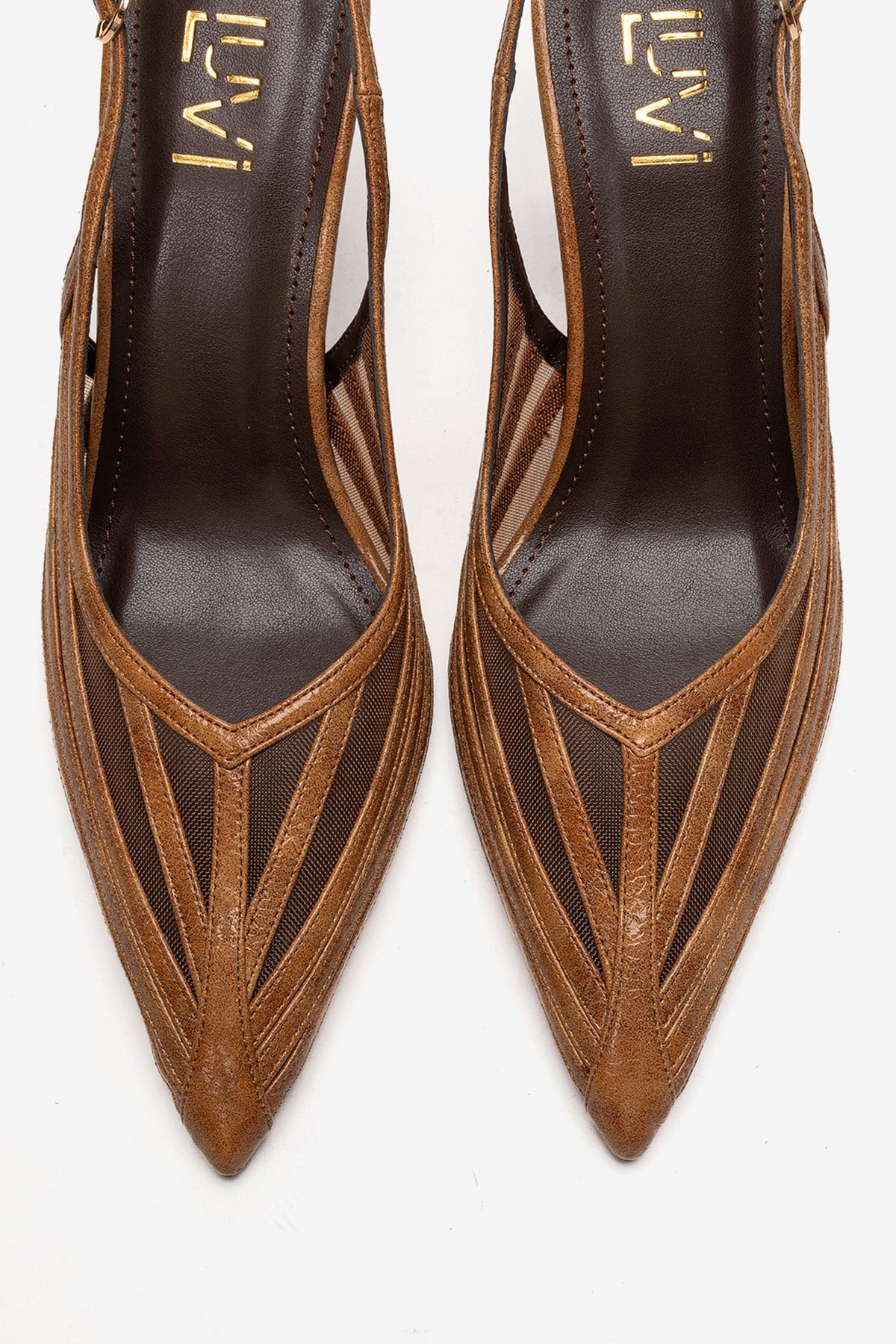 Ylena - Zapato de tacón de aguja de cuero genuino color coñac (mujer)