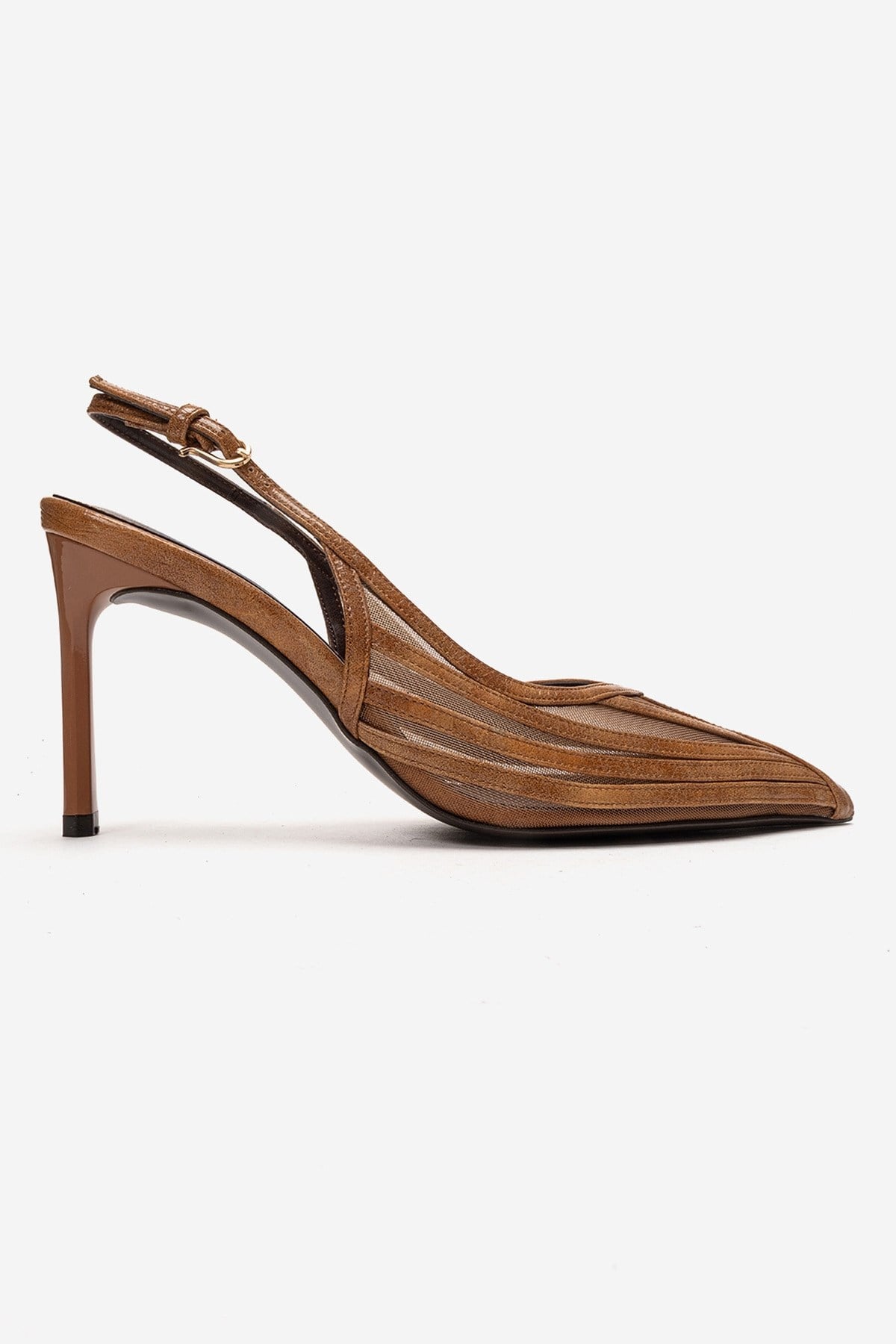Ylena - Zapato de tacón de aguja de cuero genuino color coñac (mujer)