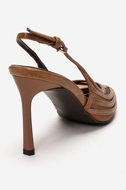 Ylena - Zapato de tacón de aguja de cuero genuino color coñac (mujer)