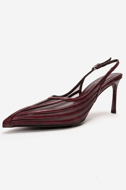 YLENA - Zapatos de Tacón Stiletto Destalonados de Piel Genuina Color Borgoña (Mujer)