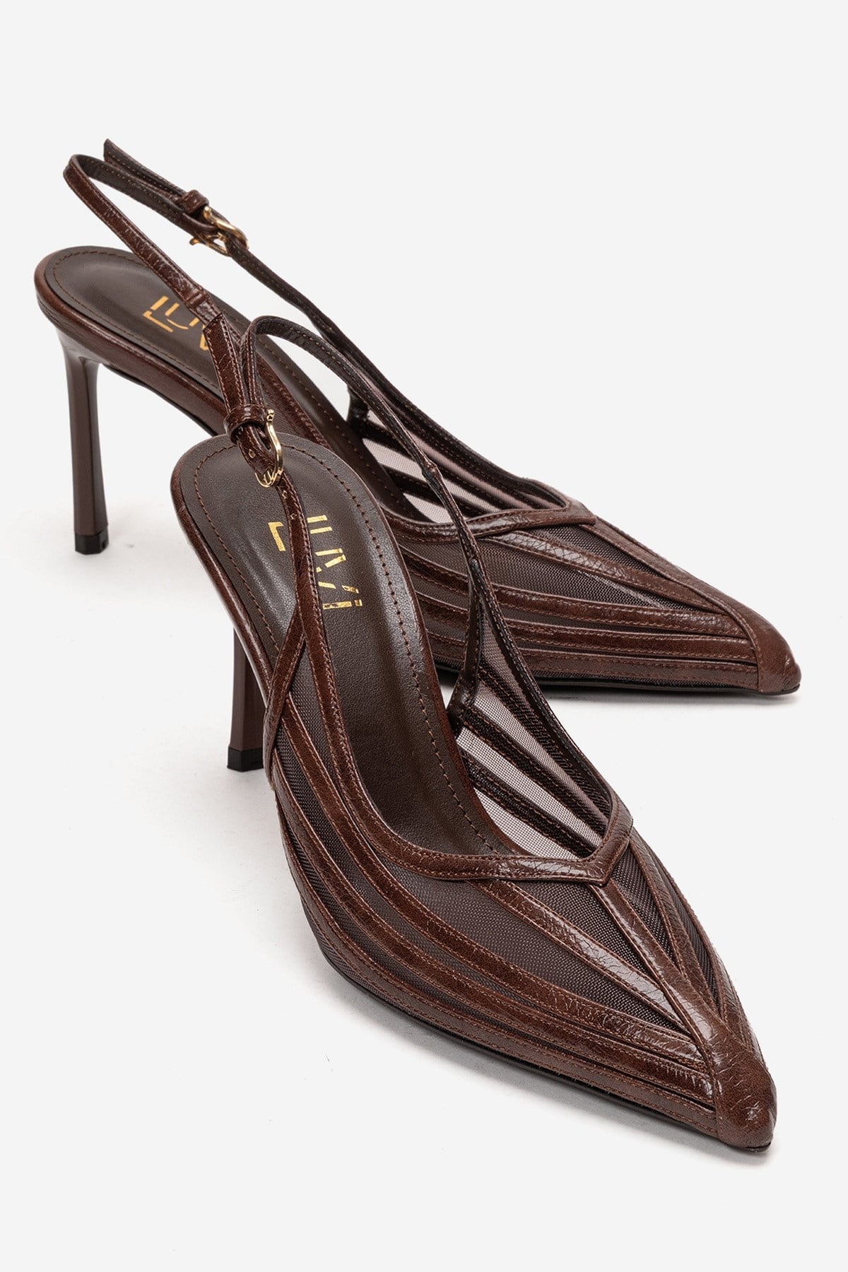 YLENA - Brown Genuine Leather Slingback Stiletto Pump (Women)