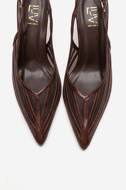 YLENA - Brown Genuine Leather Slingback Stiletto Pump (Women)