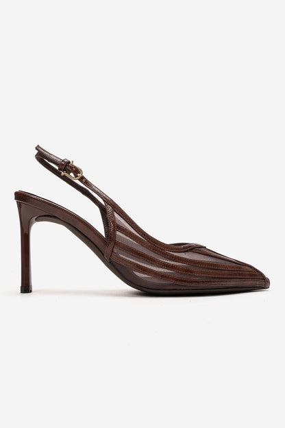 YLENA - Brown Genuine Leather Slingback Stiletto Pump (Women)