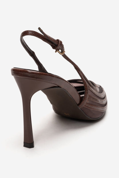 YLENA - Brown Genuine Leather Slingback Stiletto Pump (Women)