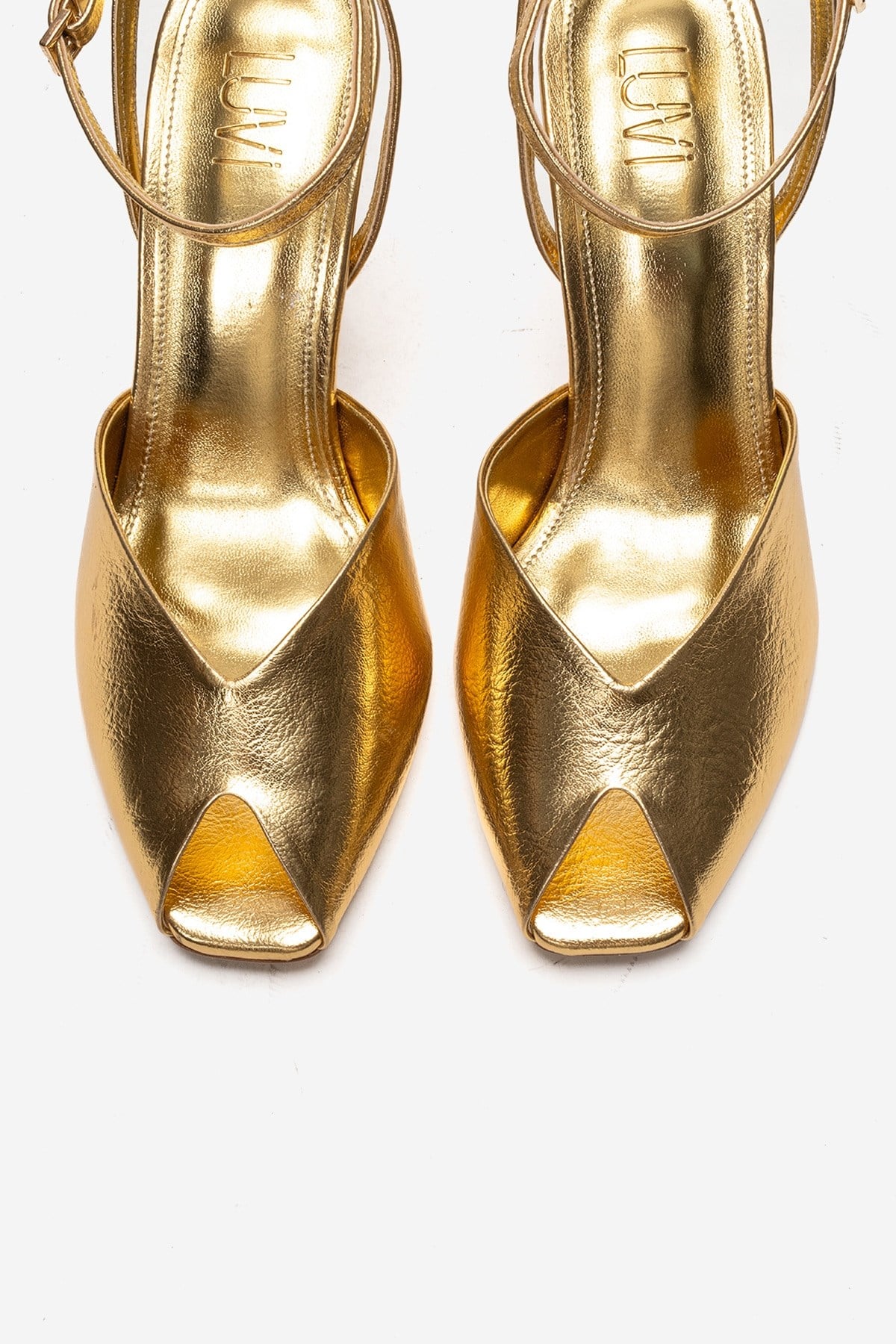 SLATE - Gold Genuine Leather Ankle-Strap Stiletto Pump (Women)