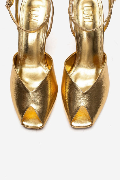 SLATE - Gold Genuine Leather Ankle-Strap Stiletto Pump (Women)