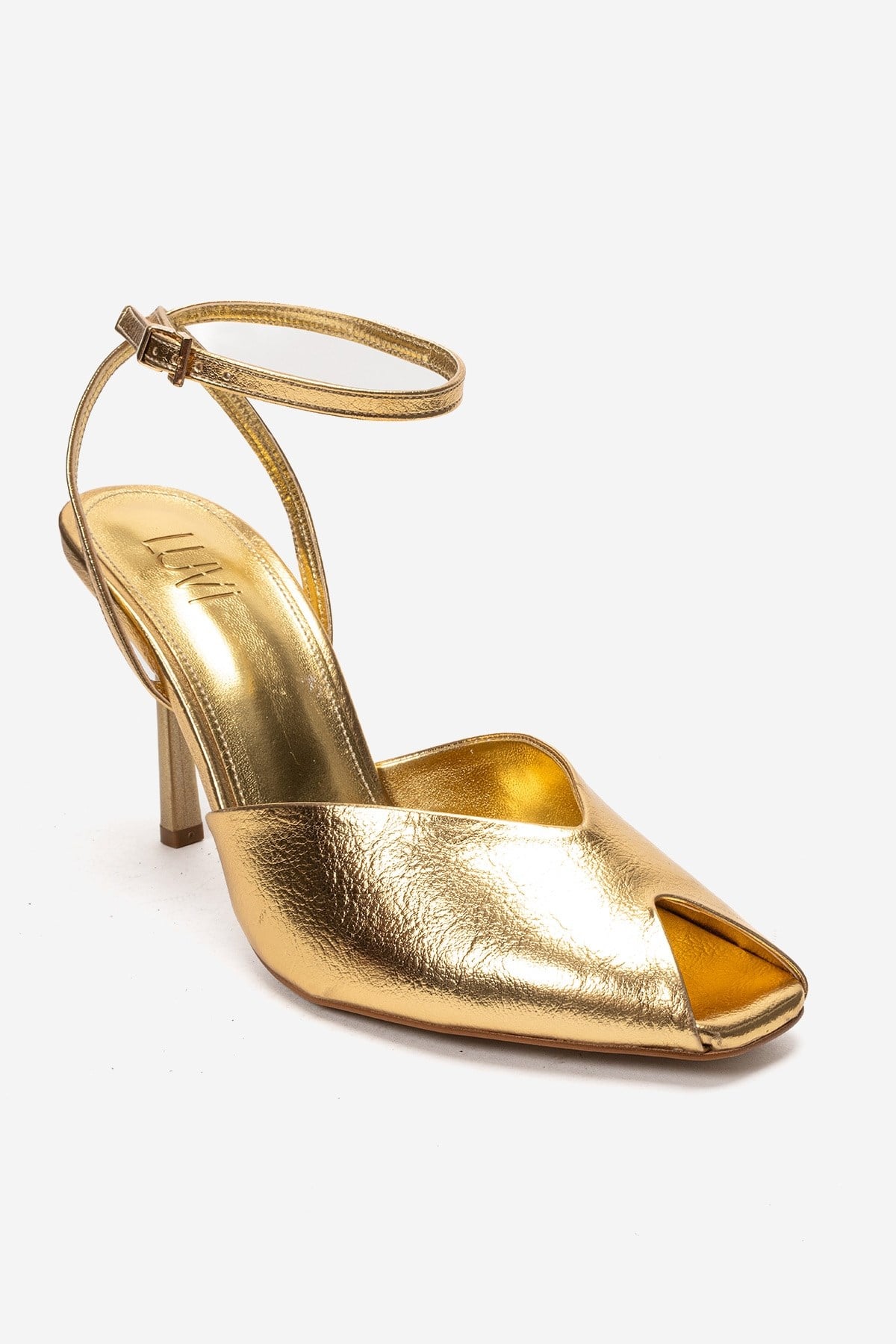 SLATE - Gold Genuine Leather Ankle-Strap Stiletto Pump (Women)