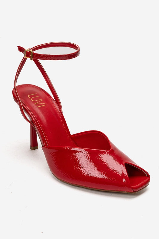 SLATE - Zapatos de tacón de aguja de cuero genuino rojo con correa al tobillo (Mujer)