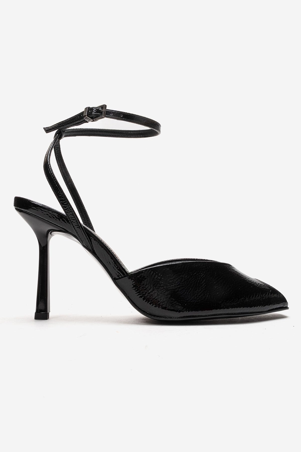 SLATE - Black Genuine Leather Ankle-Strap Stiletto Pump (Women)