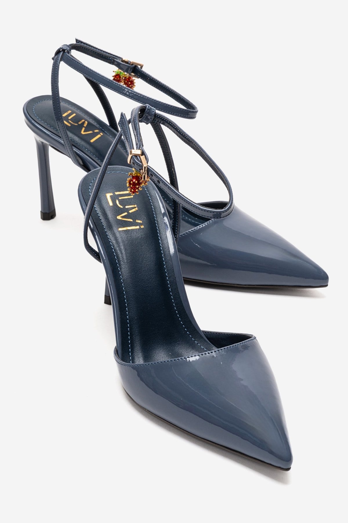 THALIA - Zapatos de tacón de aguja de charol azul ahumado (Mujer)