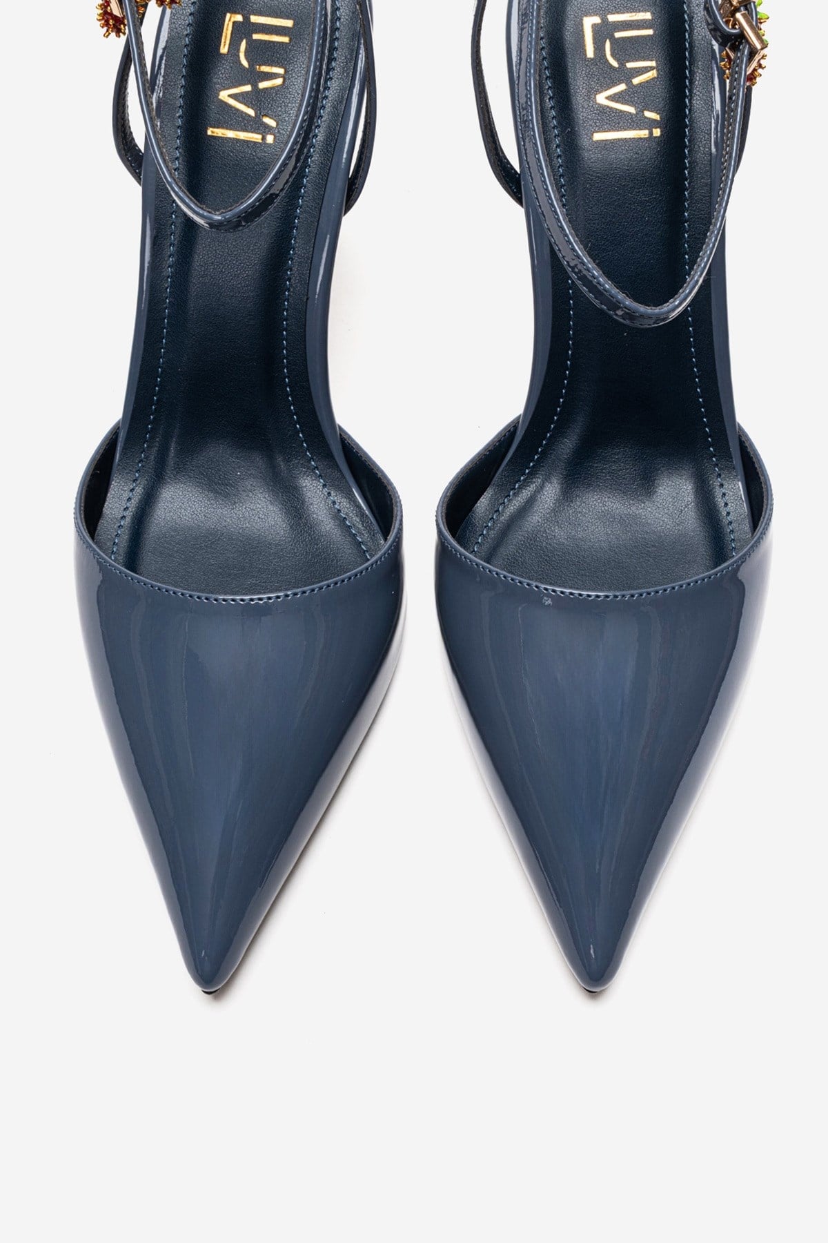 THALIA - Zapatos de tacón de aguja de charol azul ahumado (Mujer)