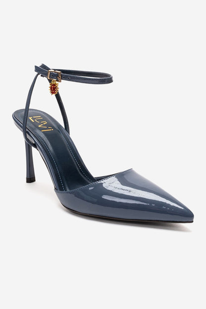 THALIA - Zapatos de tacón de aguja de charol azul ahumado (Mujer)