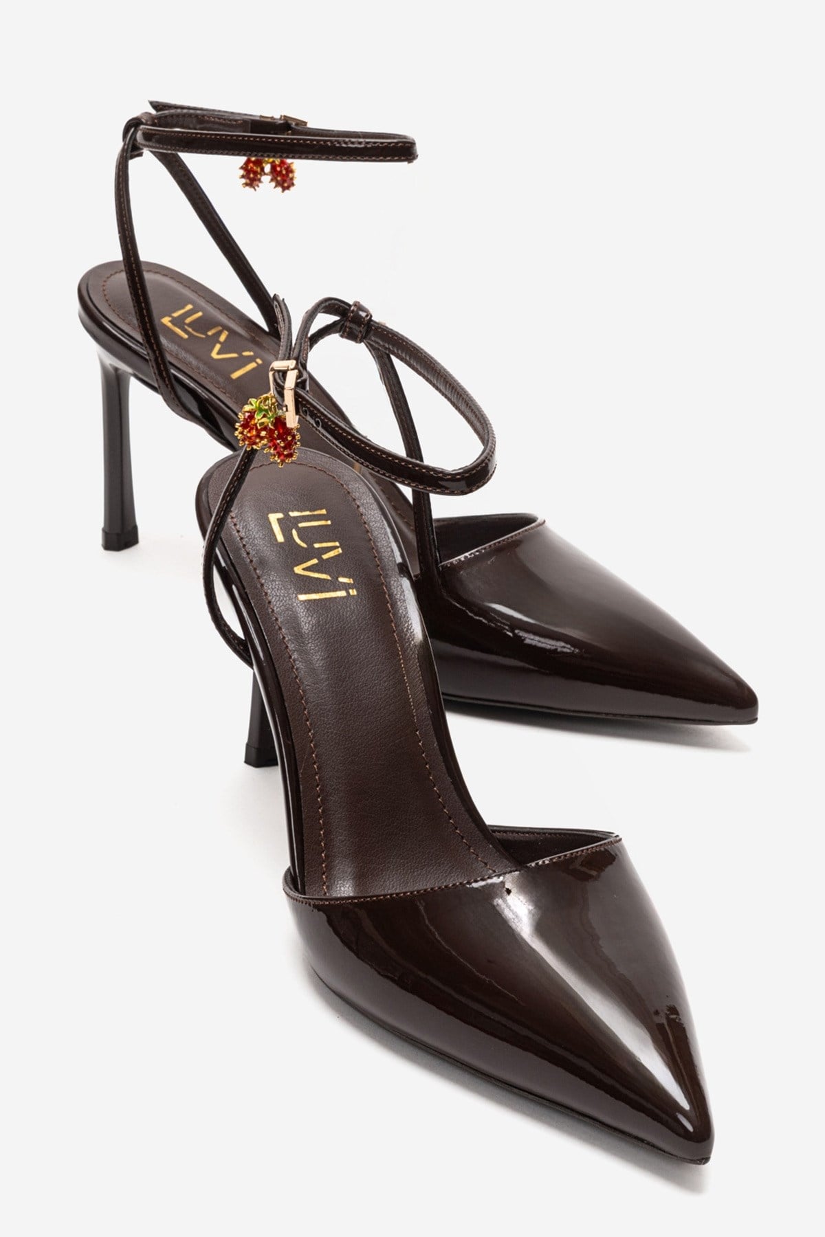 THALIA - Zapatos de tacón de aguja en piel sintética charol marrón (Mujer)