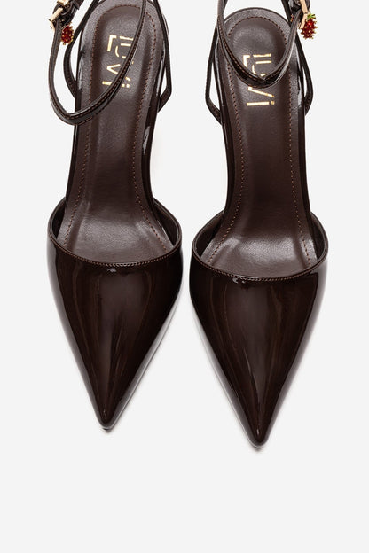 THALIA - Zapatos de tacón de aguja en piel sintética charol marrón (Mujer)