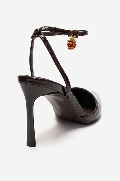 THALIA - Zapatos de tacón de aguja en piel sintética charol marrón (Mujer)