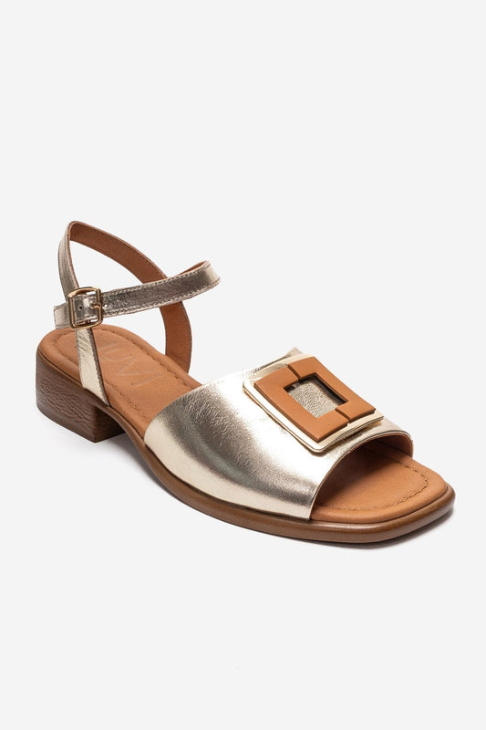 Svelte - Sandalia de Cuero Genuino Dorado (Mujer)