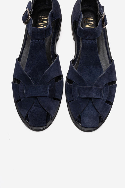 Dexara - Navy Genuine Suede Leather Sandal (Women)
