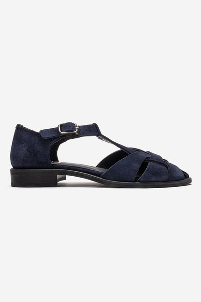Dexara - Navy Genuine Suede Leather Sandal (Women)