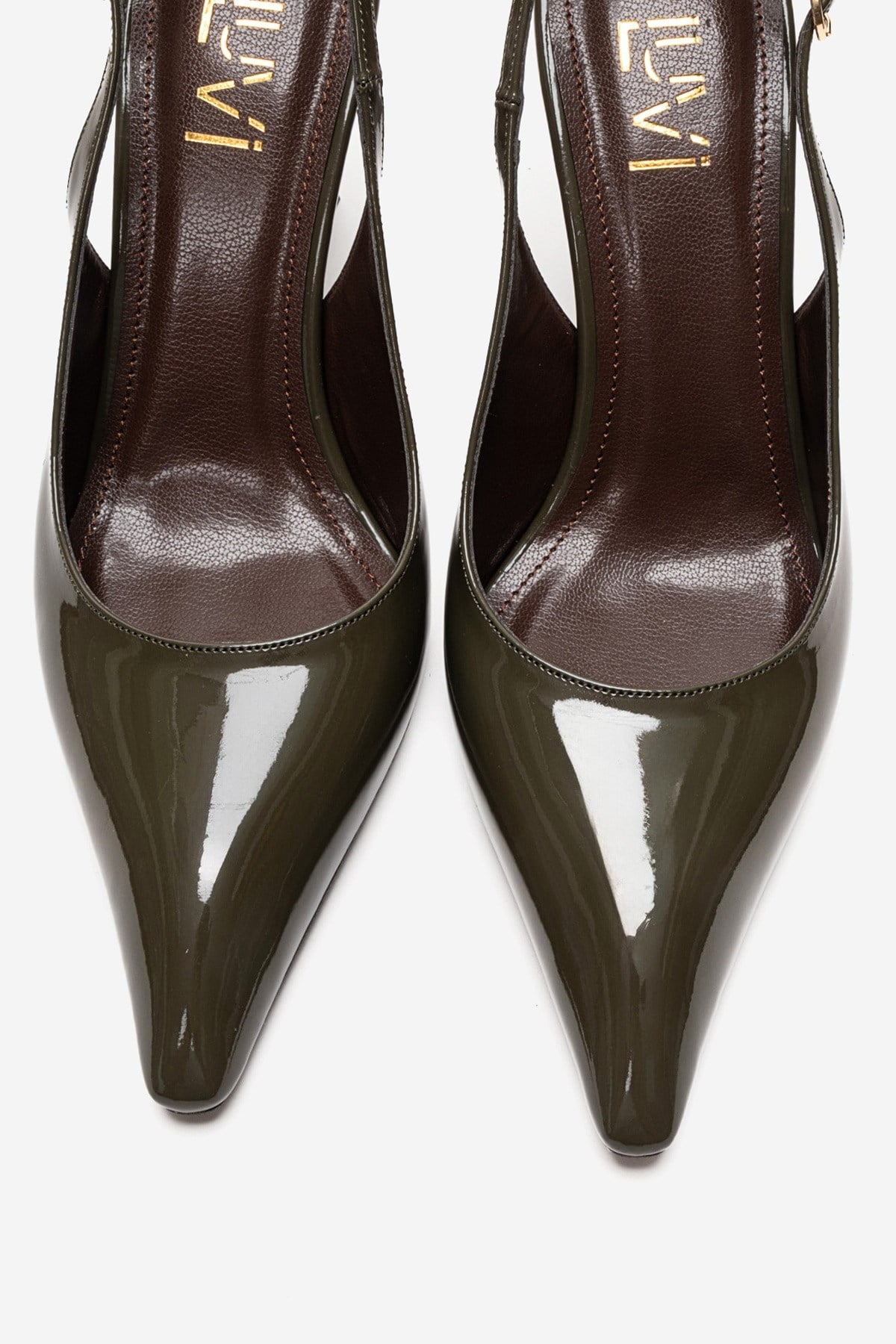 Felon - Zapato de salón con talón descubierto y tacón de cuña en color caqui (Mujer)