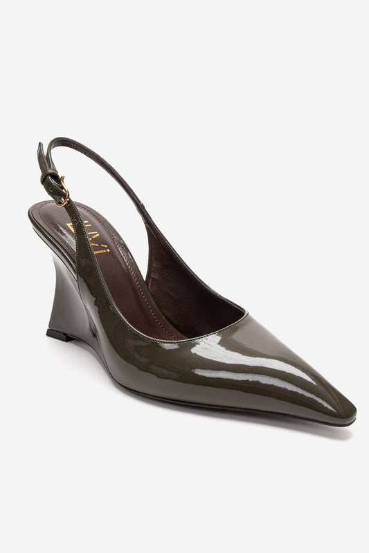 Felon - Zapato de salón con talón descubierto y tacón de cuña en color caqui (Mujer)
