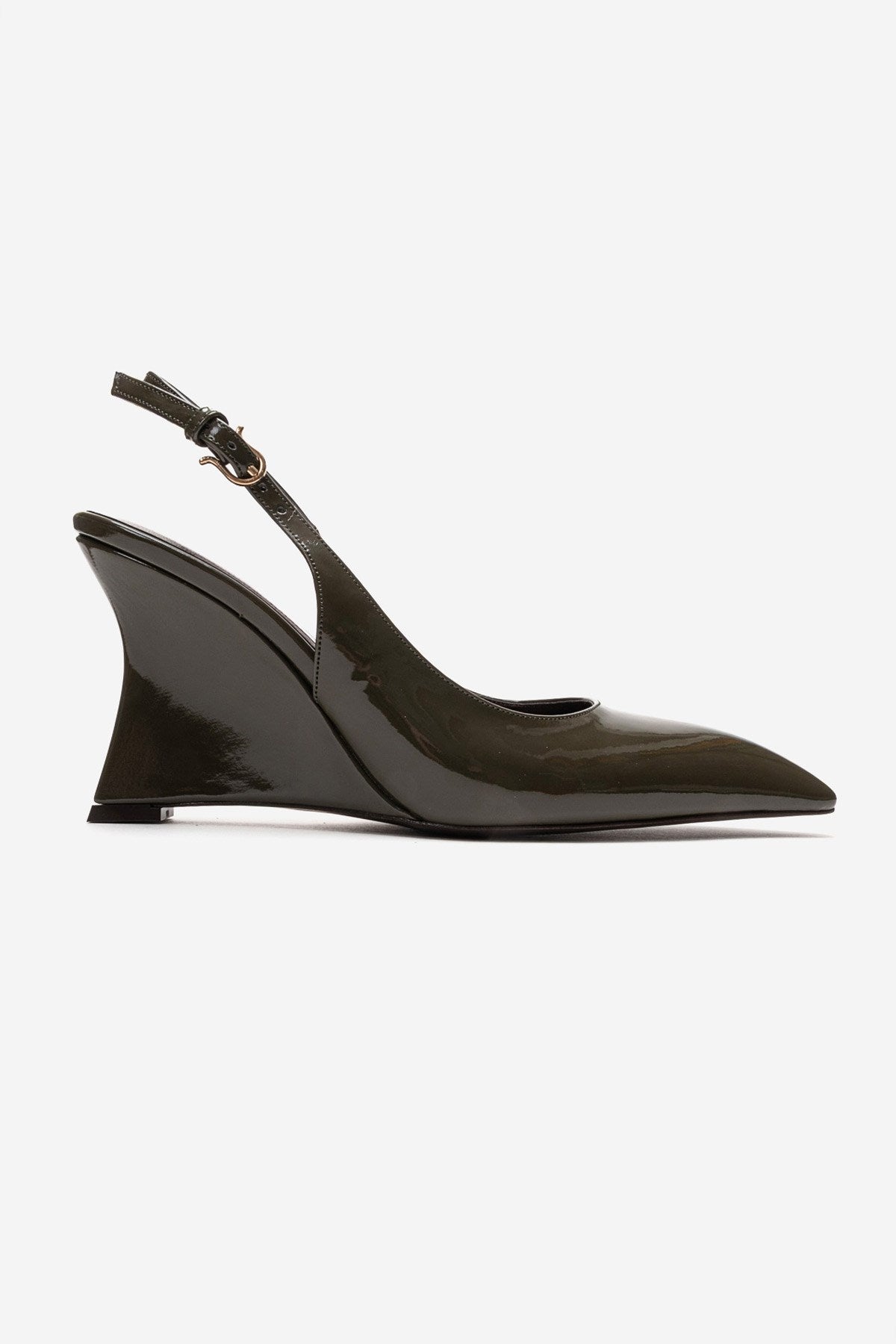 Felon - Zapato de salón con talón descubierto y tacón de cuña en color caqui (Mujer)
