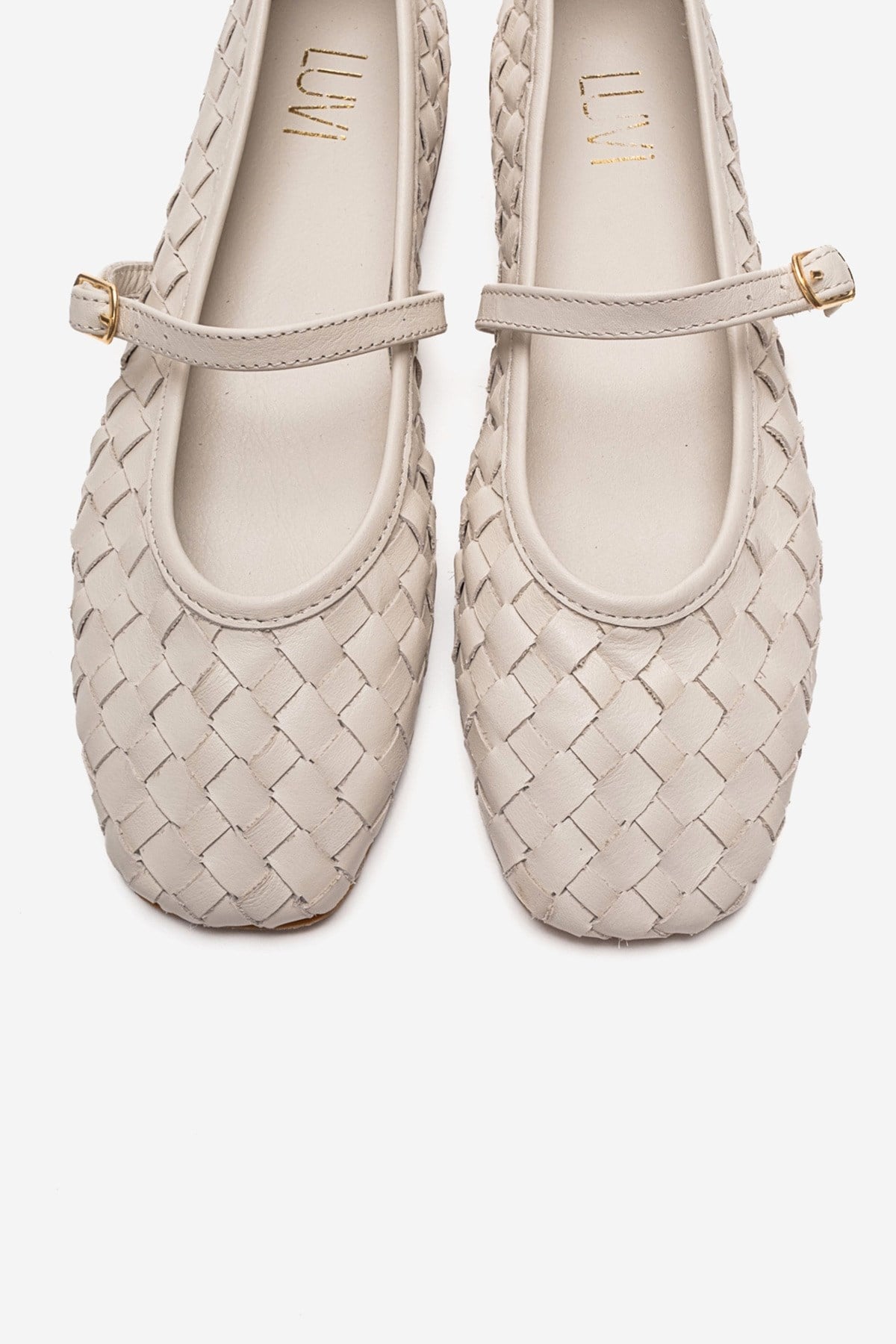 Yevora - Cream Genuine Leather Woven Strap Ballet Flat (Women)