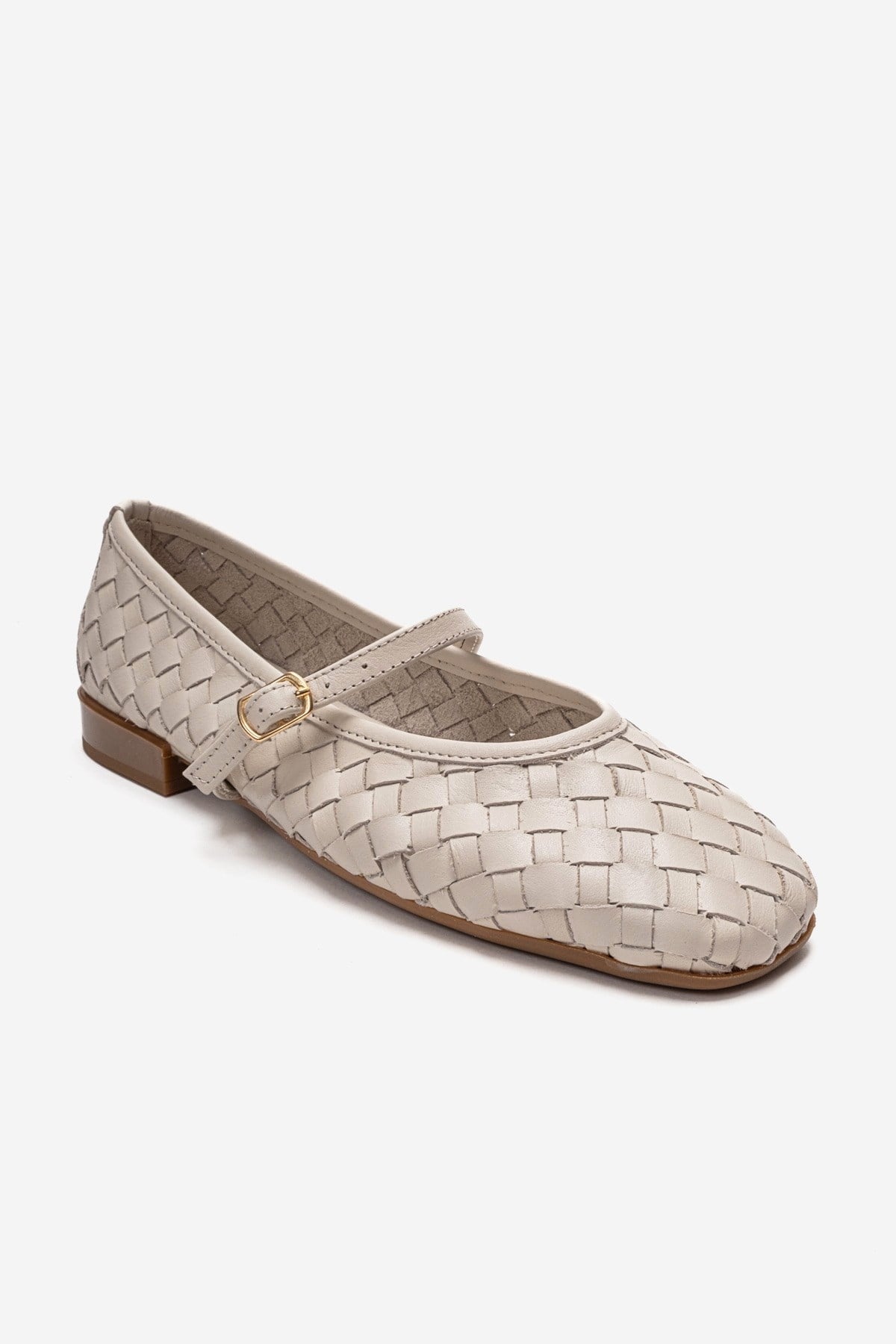Yevora - Cream Genuine Leather Woven Strap Ballet Flat (Women)