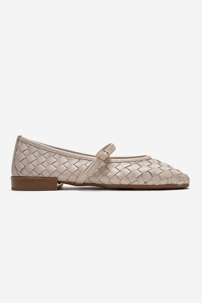 Yevora - Cream Genuine Leather Woven Strap Ballet Flat (Women)