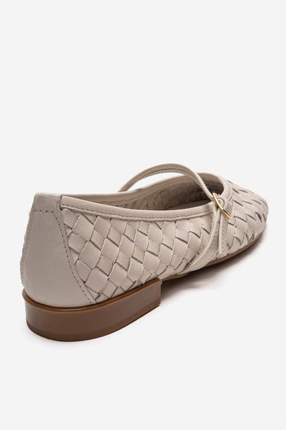 Yevora - Cream Genuine Leather Woven Strap Ballet Flat (Women)