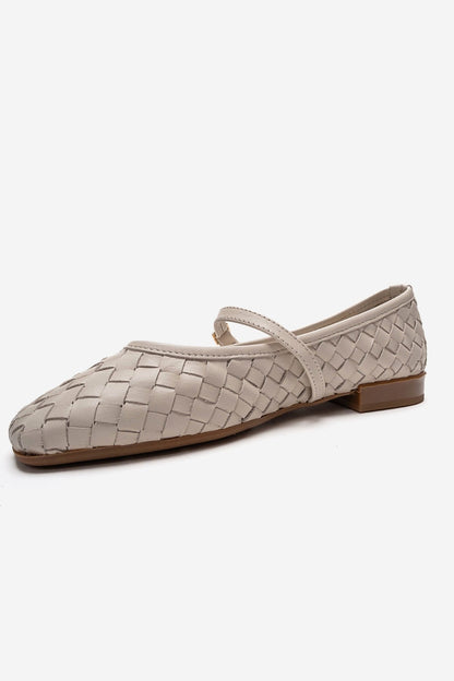 Yevora - Cream Genuine Leather Woven Strap Ballet Flat (Women)