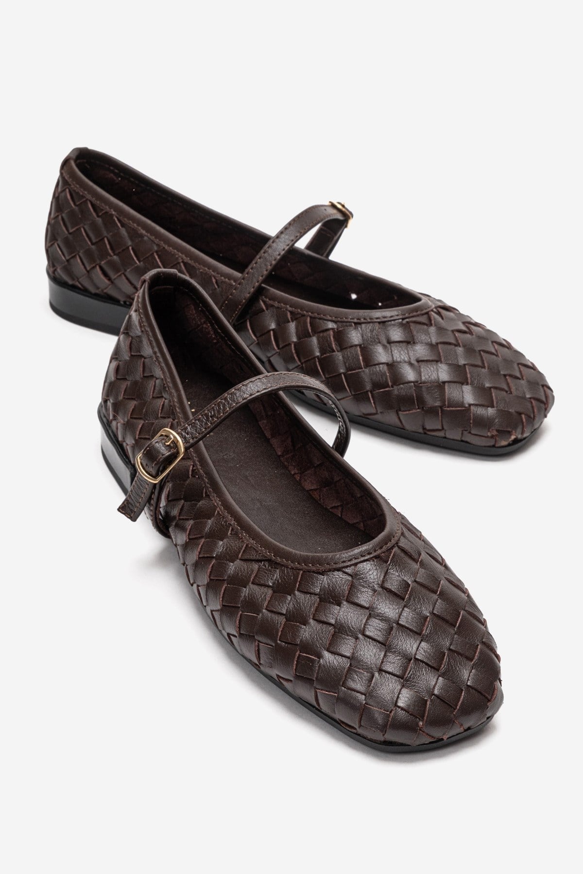 Yevora - Brown Genuine Leather Woven Strap Ballet Flat (Women)