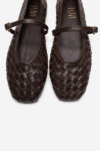 Yevora - Brown Genuine Leather Woven Strap Ballet Flat (Women)