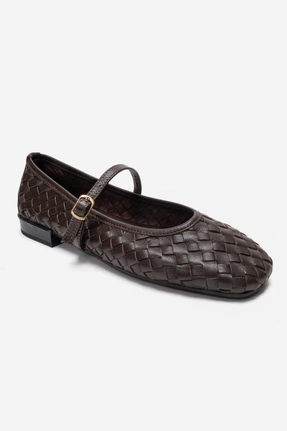 Yevora - Brown Genuine Leather Woven Strap Ballet Flat (Women)