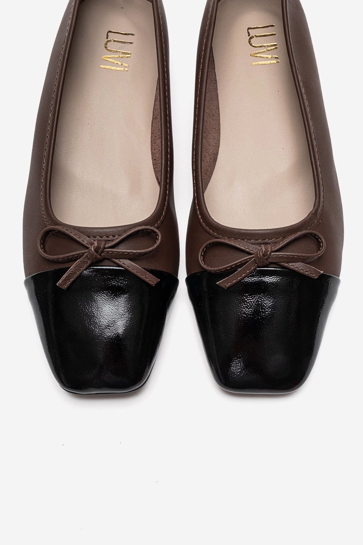 Romy - Brown Genuine Leather Square Toe Bow Ballet Flat (Women)