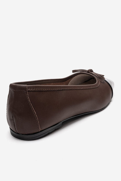 Romy - Brown Genuine Leather Square Toe Bow Ballet Flat (Women)
