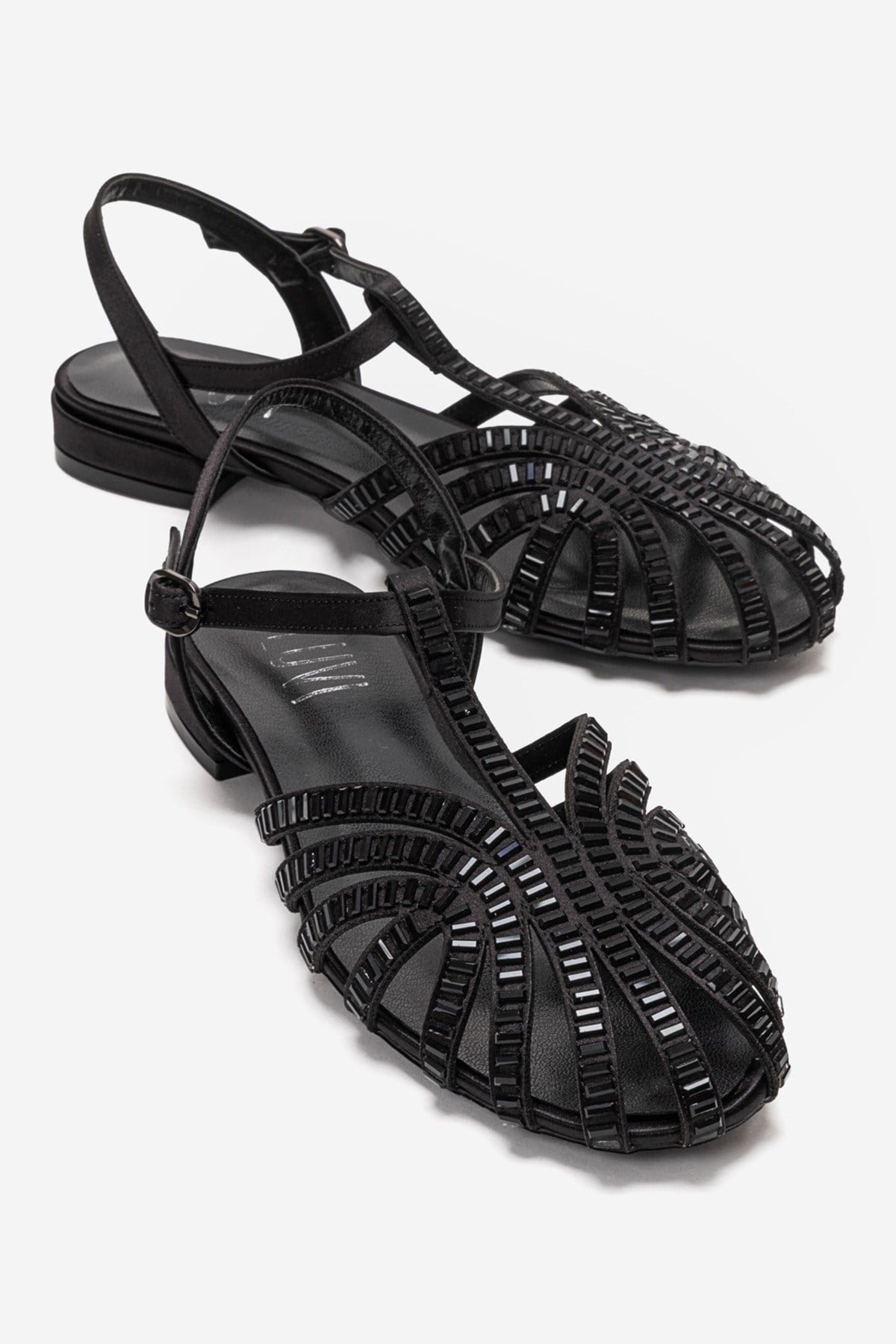 LAVINA - Black Satin Embellished Sandal (Women)