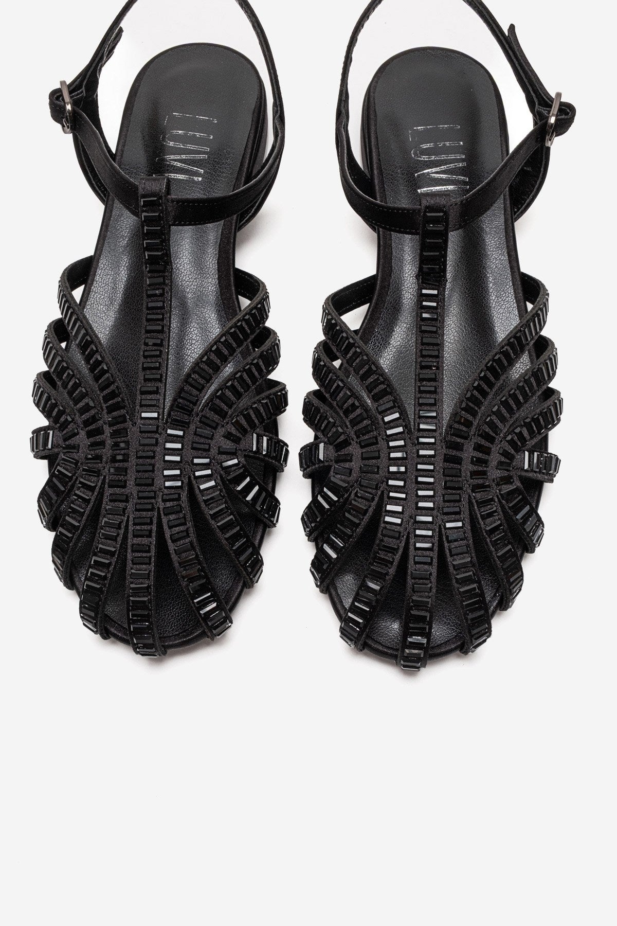 LAVINA - Black Satin Embellished Sandal (Women)