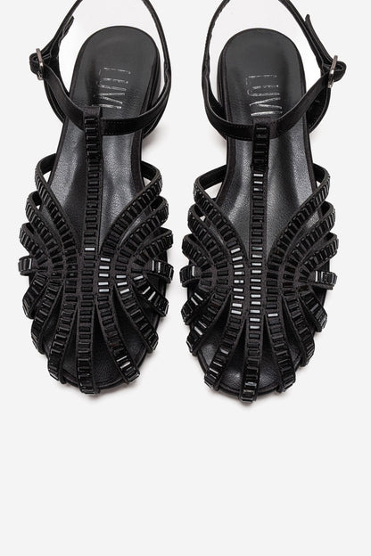LAVINA - Black Satin Embellished Sandal (Women)