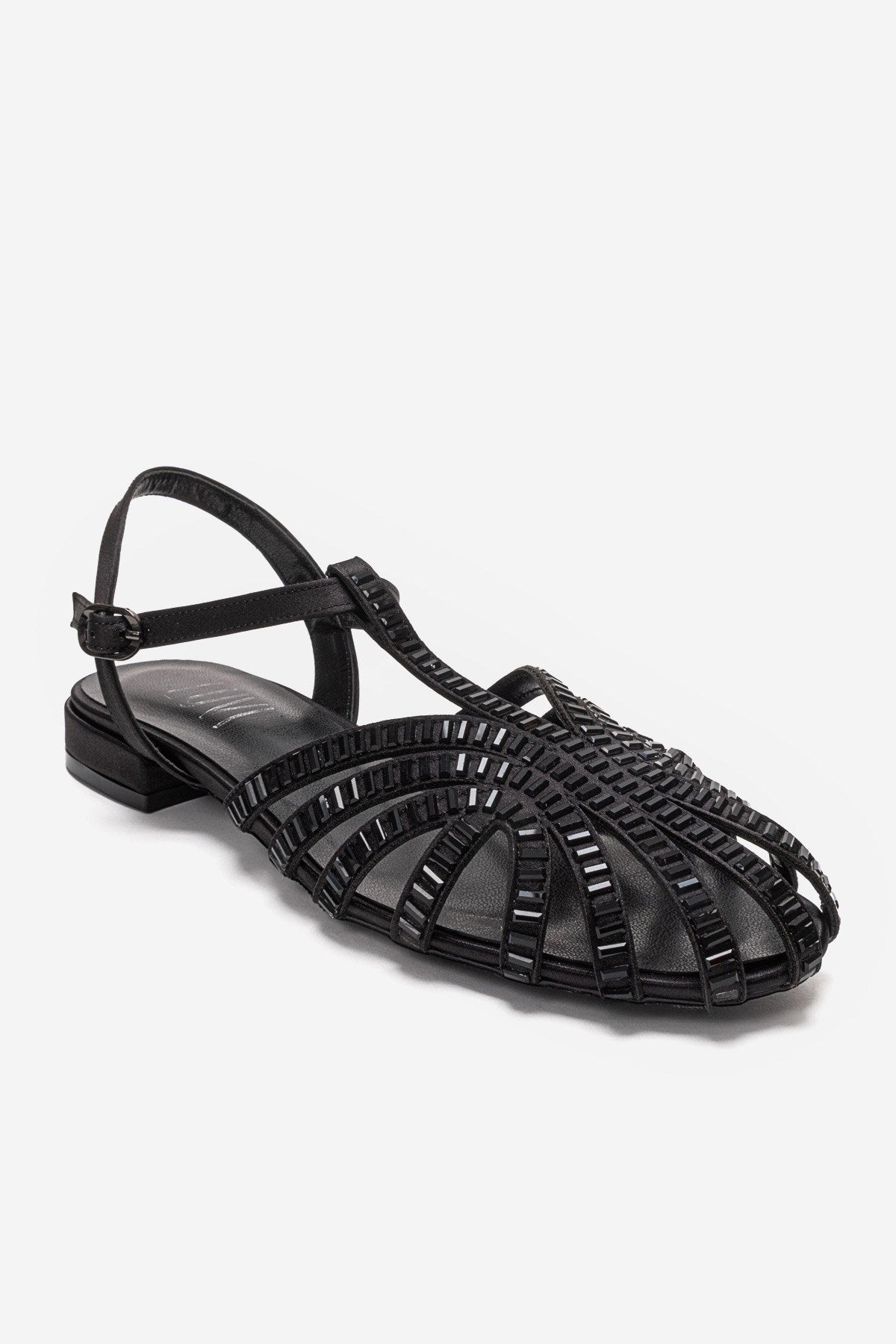 LAVINA - Black Satin Embellished Sandal (Women)
