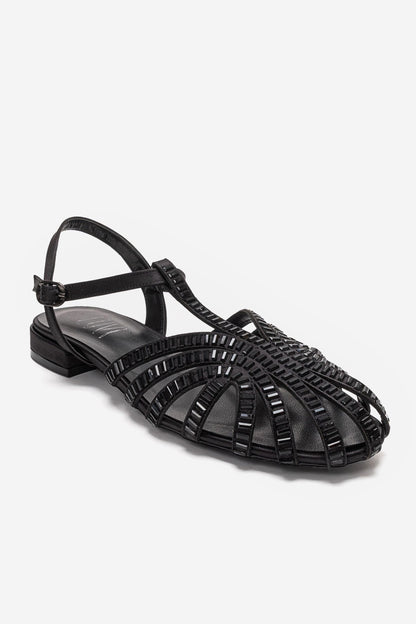 LAVINA - Black Satin Embellished Sandal (Women)