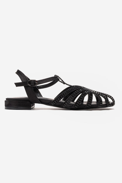 LAVINA - Black Satin Embellished Sandal (Women)