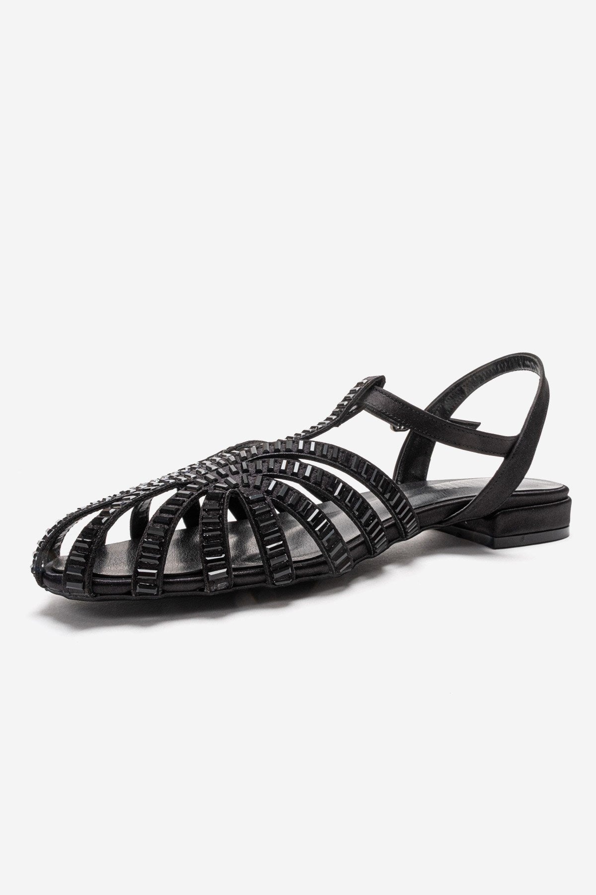LAVINA - Black Satin Embellished Sandal (Women)