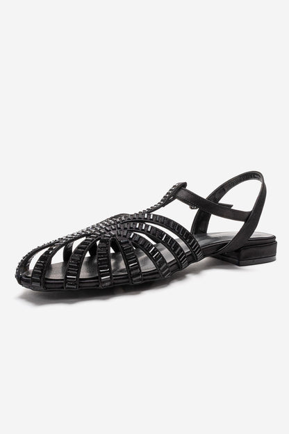 LAVINA - Black Satin Embellished Sandal (Women)
