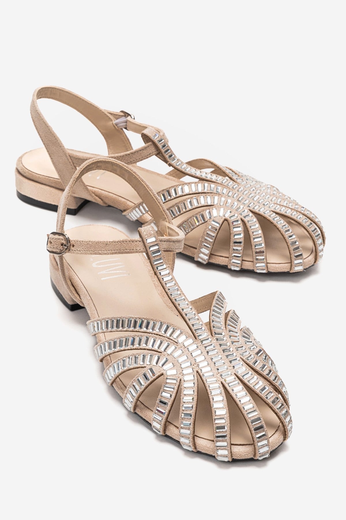 LAVINA - Beige Suede Embellished Sandal (Women)