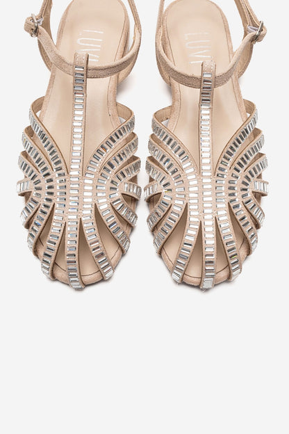LAVINA - Beige Suede Embellished Sandal (Women)
