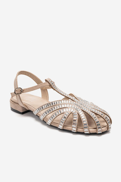 LAVINA - Beige Suede Embellished Sandal (Women)